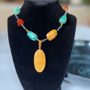Silpada Blue and Orange Bohemian Necklace with Natural Stones